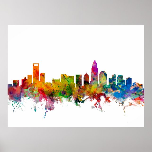 Charlotte North Carolina Skyline Poster (Front)