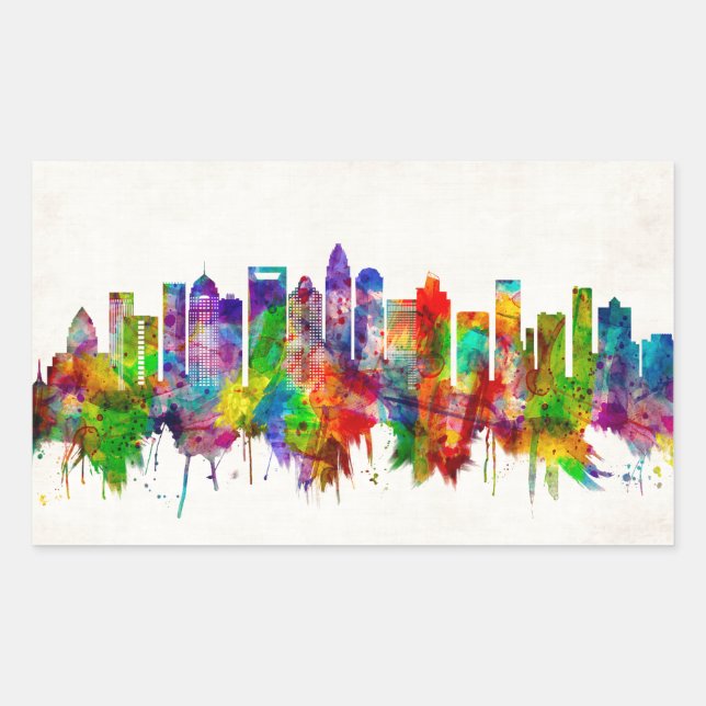 Charlotte North Carolina Skyline Rectangular Sticker (Front)