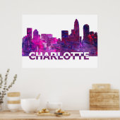 Charlotte North Carolina USA Skyline Silhouette Poster (Kitchen)