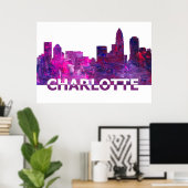 Charlotte North Carolina USA Skyline Silhouette Poster (Home Office)