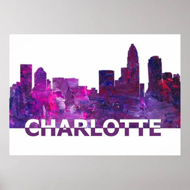 Charlotte North Carolina USA Skyline Silhouette Poster (Front)