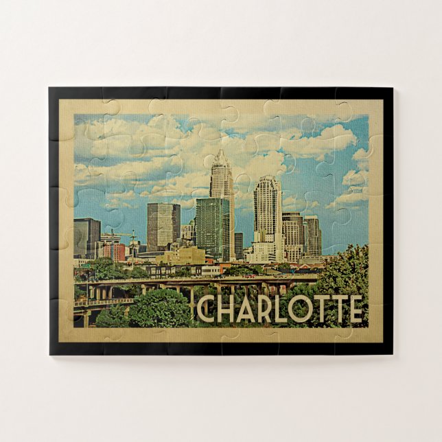 Charlotte North Carolina Vintage Travel Jigsaw Puzzle (Horizontal)