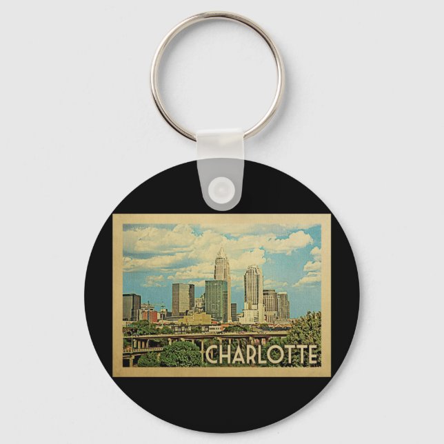 Charlotte North Carolina Vintage Travel Key Ring (Front)