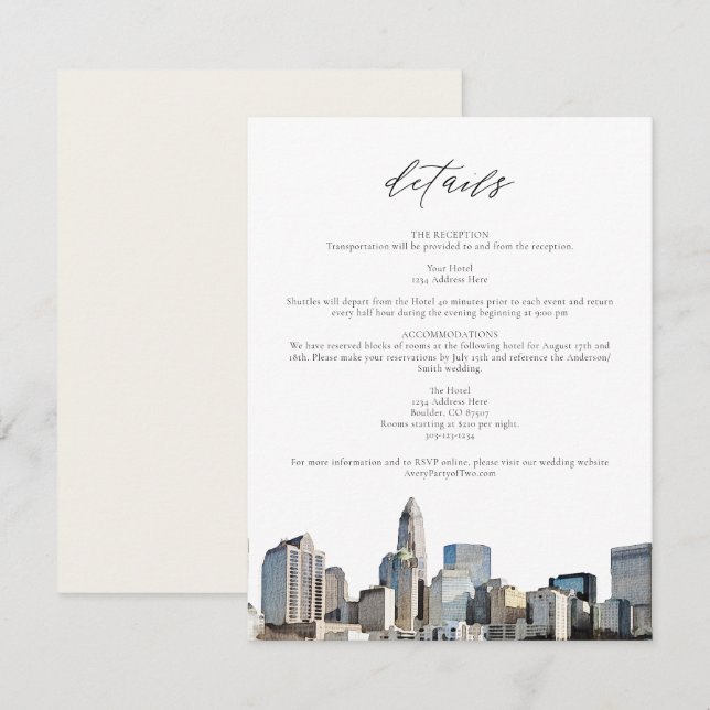 CHARLOTTE NORTH CAROLINA Wedding Details Card (Front/Back)