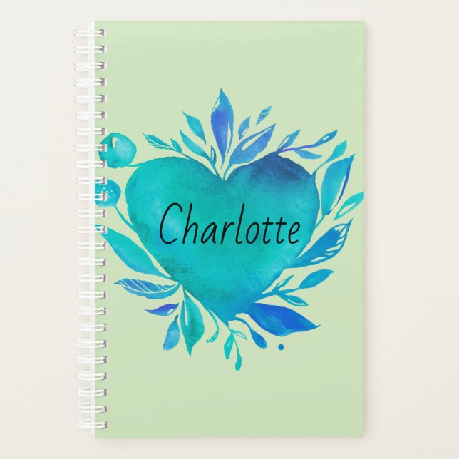 Charlotte Personalised Blue Watercolor Heart Planner (Front)