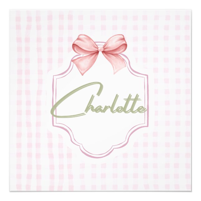 Charlotte Personalized Pink Bow & Gingham Print  (Front)