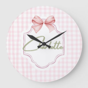 Charlotte Personalized Pink Bow & Gingham Print  Large Clock
