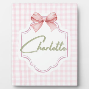 Charlotte Personalized Pink Bow & Gingham Print  Plaque