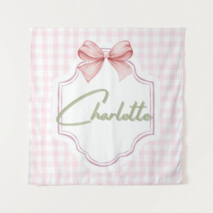 Charlotte Personalized Pink Bow & Gingham Print  Tapestry