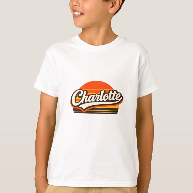 Charlotte Retro Sunset Personalized Name Design T-Shirt (Front)