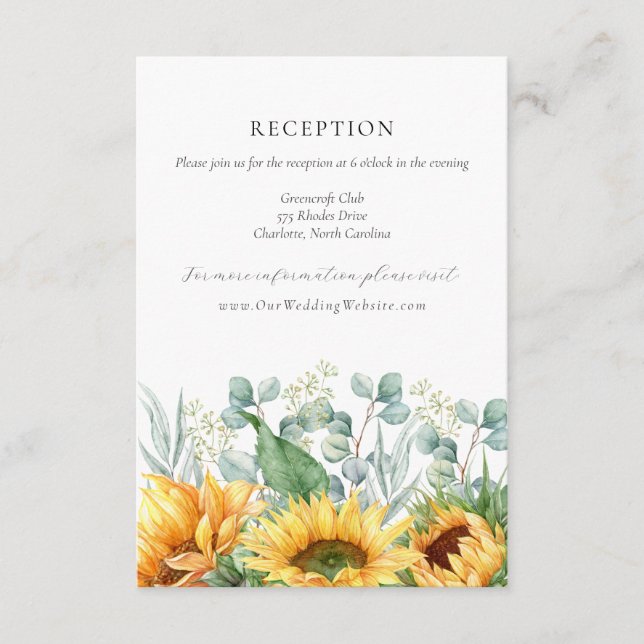 Charlotte Rustic Sunflowers Wedding Reception Enclosure Card (Front)