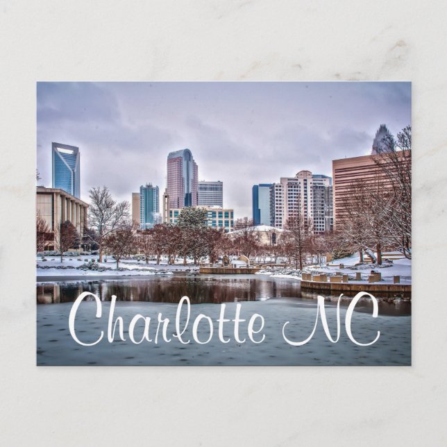 Charlotte skyline in snow NC Postcard (Front)