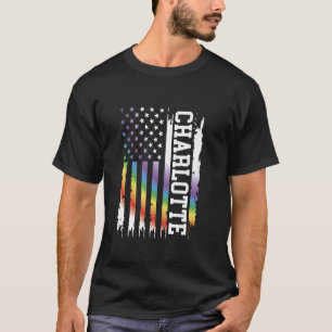 Charlotte United States Distressed Rainbow w US Fl T-Shirt