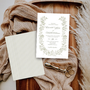 CHARLOTTE Vintage Sage Green Woodland Wedding Invitation