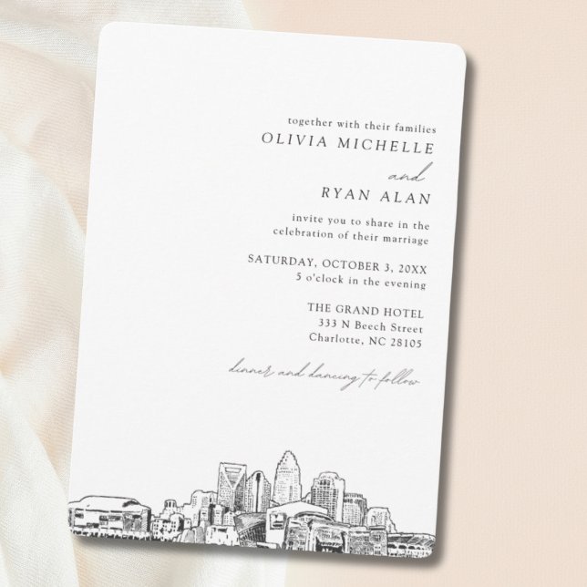Charlotte Wedding Elegant Skyline Invitation (Charlotte North Carolina Wedding Invitation)