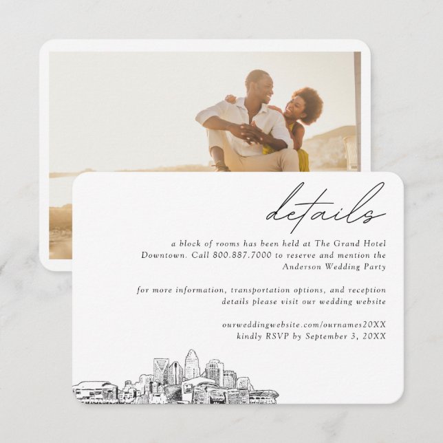 Charlotte Wedding Hotel Room Block Details Enclosure Card (Front/Back)