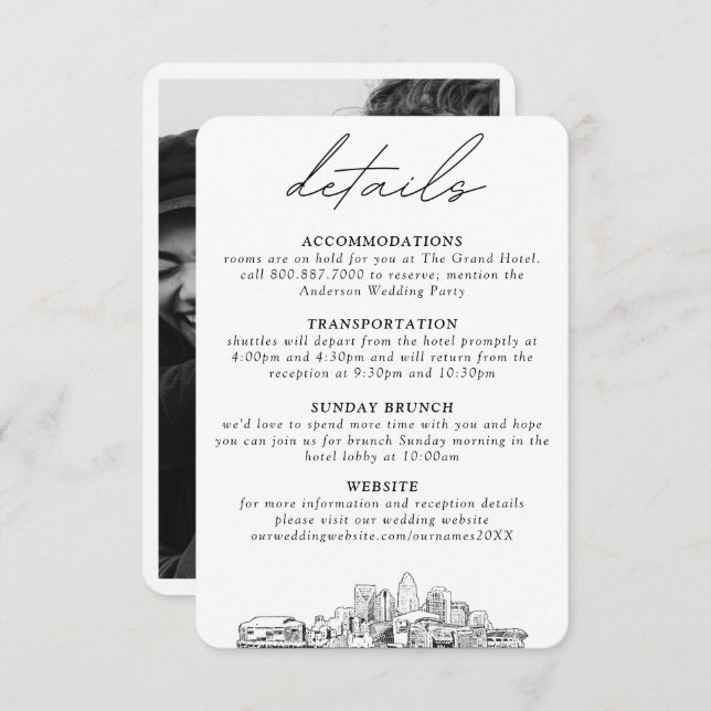Charlotte Wedding Small Vertical Details Enclosure Card (Front/Back)