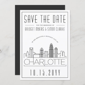 Charlotte Wedding | Stylised Skyline Save the Date Invitation