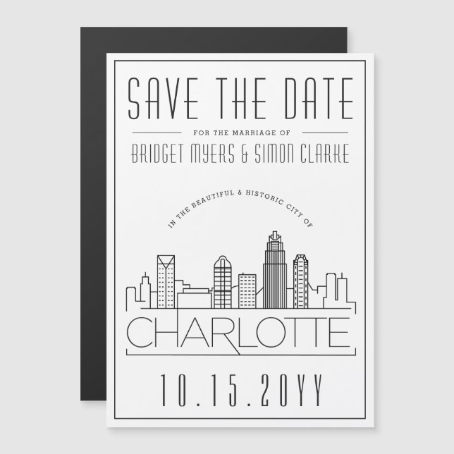 Charlotte Wedding | Stylised Skyline Save the Date Magnetic Invitation (Front/Back)