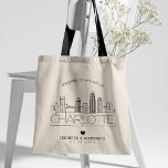 Charlotte Wedding | Stylised Skyline Tote Bag<br><div class="desc">A unique wedding tote bag for a wedding taking place in the beautiful city of Charlotte,  North Carolina.  This tote features a stylised illustration of the city's unique skyline with its name underneath.  This is followed by your wedding day information in a matching open lined style.</div>