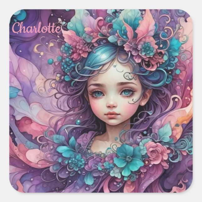 CHARLOTTE ~ WOW! Fairy Pink Blue Lavender ~ Square Sticker (Front)