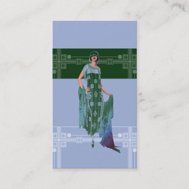 Charlotte's Shawl: 1920s Fashion in Blue & Green Business Card (Front)