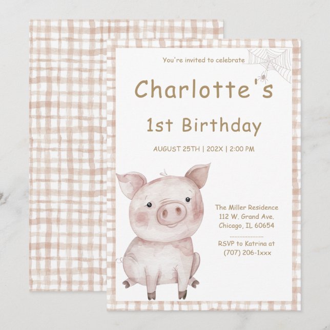 Charlotte's Web Birthday Party  Invitation (Front/Back)