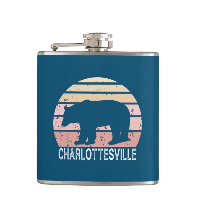 Charlottesville Virginia Retro Bear Hip Flask (Front)