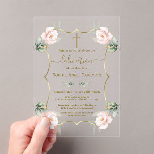 Charm Airy Greenery Pink Girl Floral Dedication  Acrylic Invitations