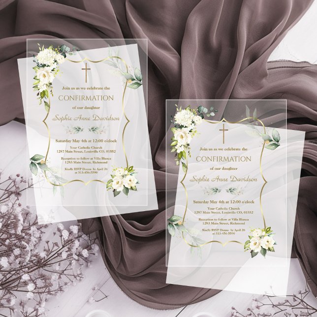 Charm Airy Greenery White Flowers Confirmation  Acrylic Invitations (Creator Uploaded)