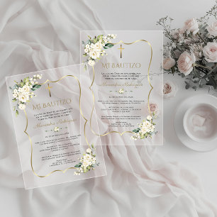 Charm Bautizo Con Blanca Flores Gold Baptism  Acrylic Invitations
