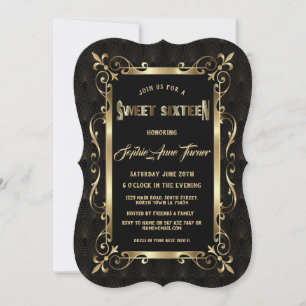 Charm Black Great Gatsby Art Deco 1920s SWEET 16 Invitation
