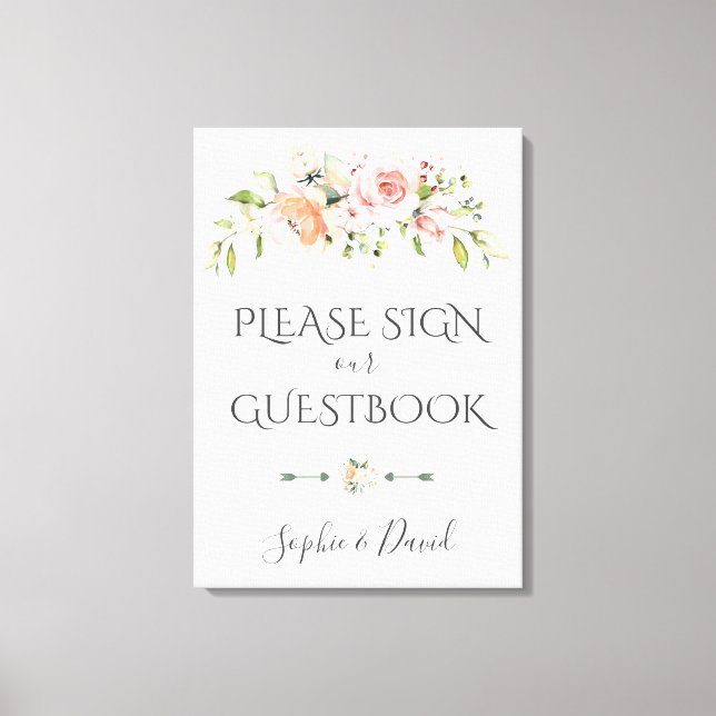 Charm Blush Cream Floral Welcome Wedding Canvas Print (Front)