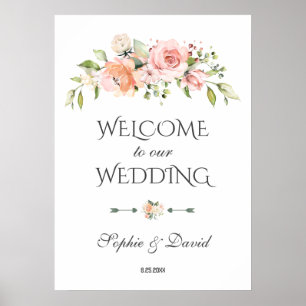 Charm Blush Cream Floral Welcome Wedding Sign