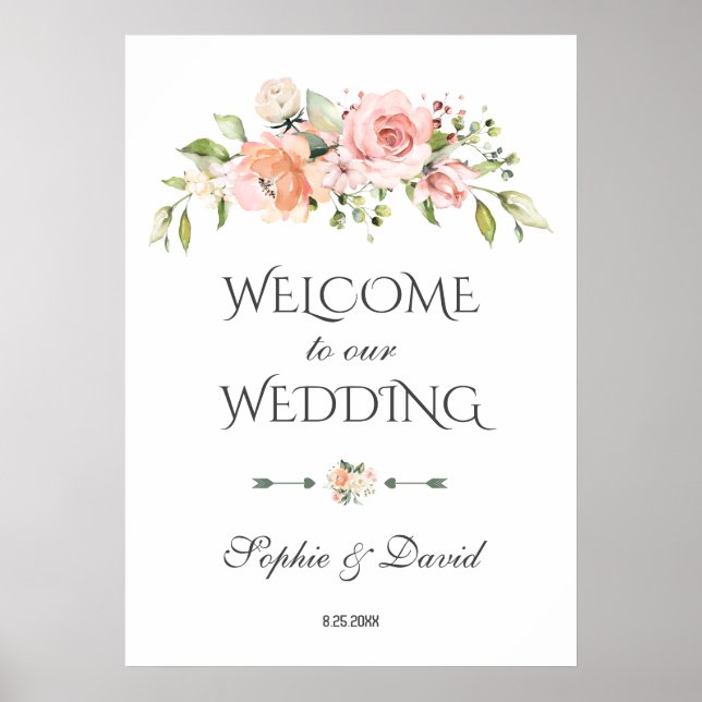 Charm Blush Cream Floral Welcome Wedding Sign (Front)