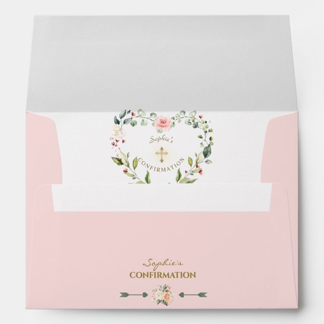 Charm Blush Floral Gold Cross Girl Confirmation Envelope (Back (Bottom))
