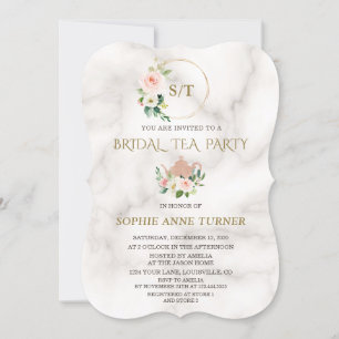 Charm Blush Floral Gold Frame Marble Bridal Shower Invitation