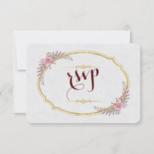 Charm Blush Floral Gold Frame White Wedding RSVP