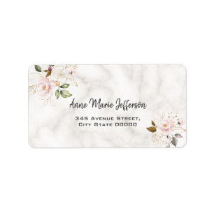 Charm Blush Gold Flowers Monogram Wedding Label