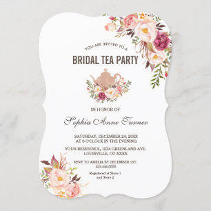 Charm Blush Pink Floral Bridal Shower Tea Party Invitation