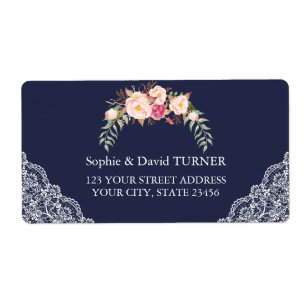 Charm Blush Pink Flowers Lace Navy Wedding