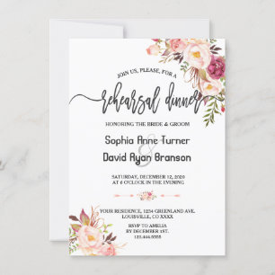 Charm Blush Red Pink Floral Rehearsal Dinner Invitation