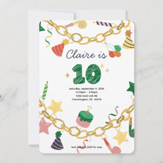 Charm Bracelet 10th Birthday Party Invitation