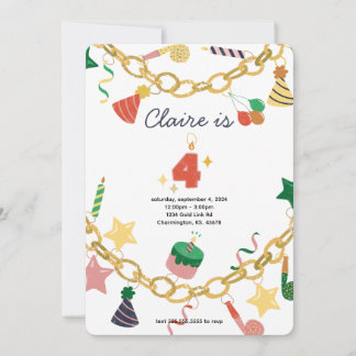 Charm Bracelet 4th Birthday Party Invitation