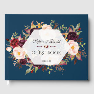 Charm Burgundy Blush Floral Geometric Guest Book