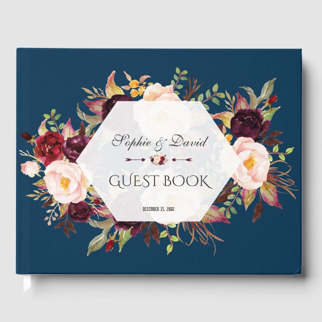 Charm Burgundy Blush Floral Geometric Guest Book (Front)