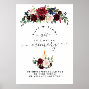 Charm Burgundy Blush Flowers In Loving Memory Sign