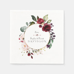 Charm Burgundy Blush Flowers Wreath Wedding Napkin