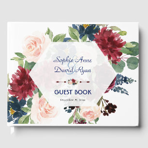 Charm Burgundy Floral Hexagon Frame Wedding Guest Book