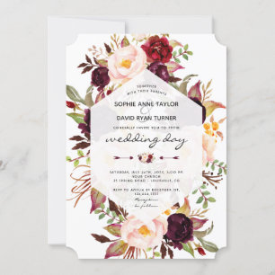 Charm Burgundy Marsala Floral Geometric Wedding Invitation